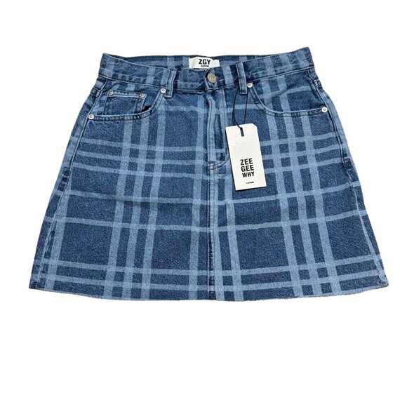 Zee Gee Why Womens Size 26 Blue Denim High Rise A-Line “Check Me Out” Skirt NWT - Picture 1 of 7